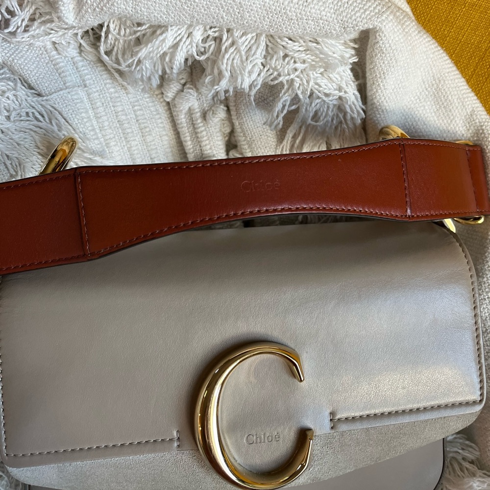 😍 Chloe “C” Small Motty Grey Leather & Suede Double Carry Crossbody Bag - Picture 11 of 12